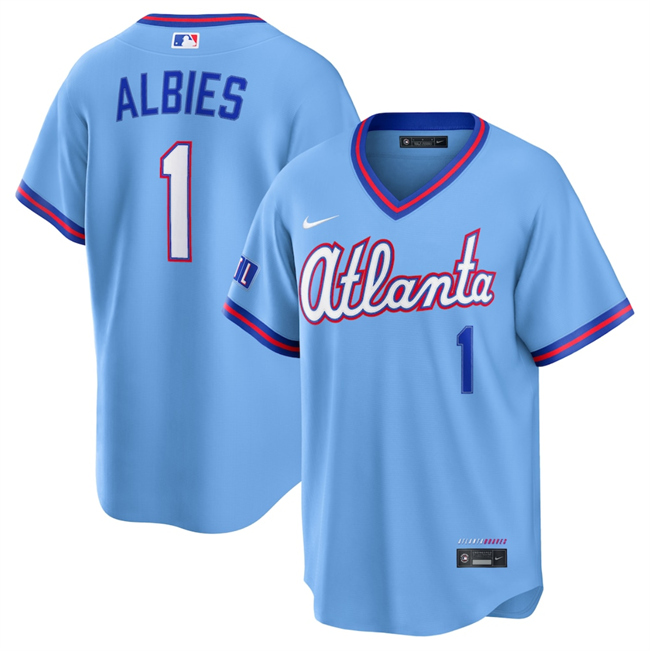Men's Powder Blue Atlanta Braves #1 Ozzie Albies 2026 City Connect Stadium Stitched Baseball Jersey